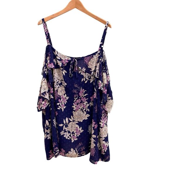Torrid Blouse Womens 6X Blue Floral Top Cold Shoulder Flowy Fairy Bloomcore - Picture 3 of 11